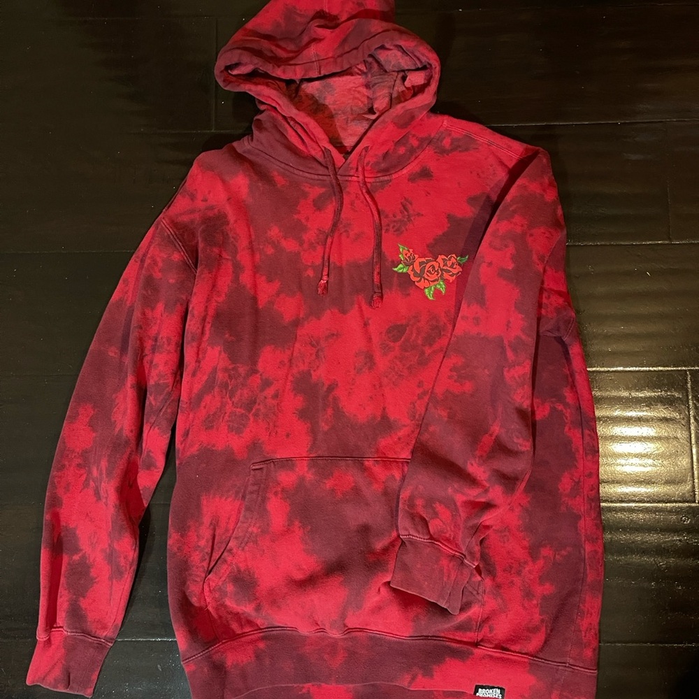 Roses Red Pullover Hoodie with Tie-Dye Design